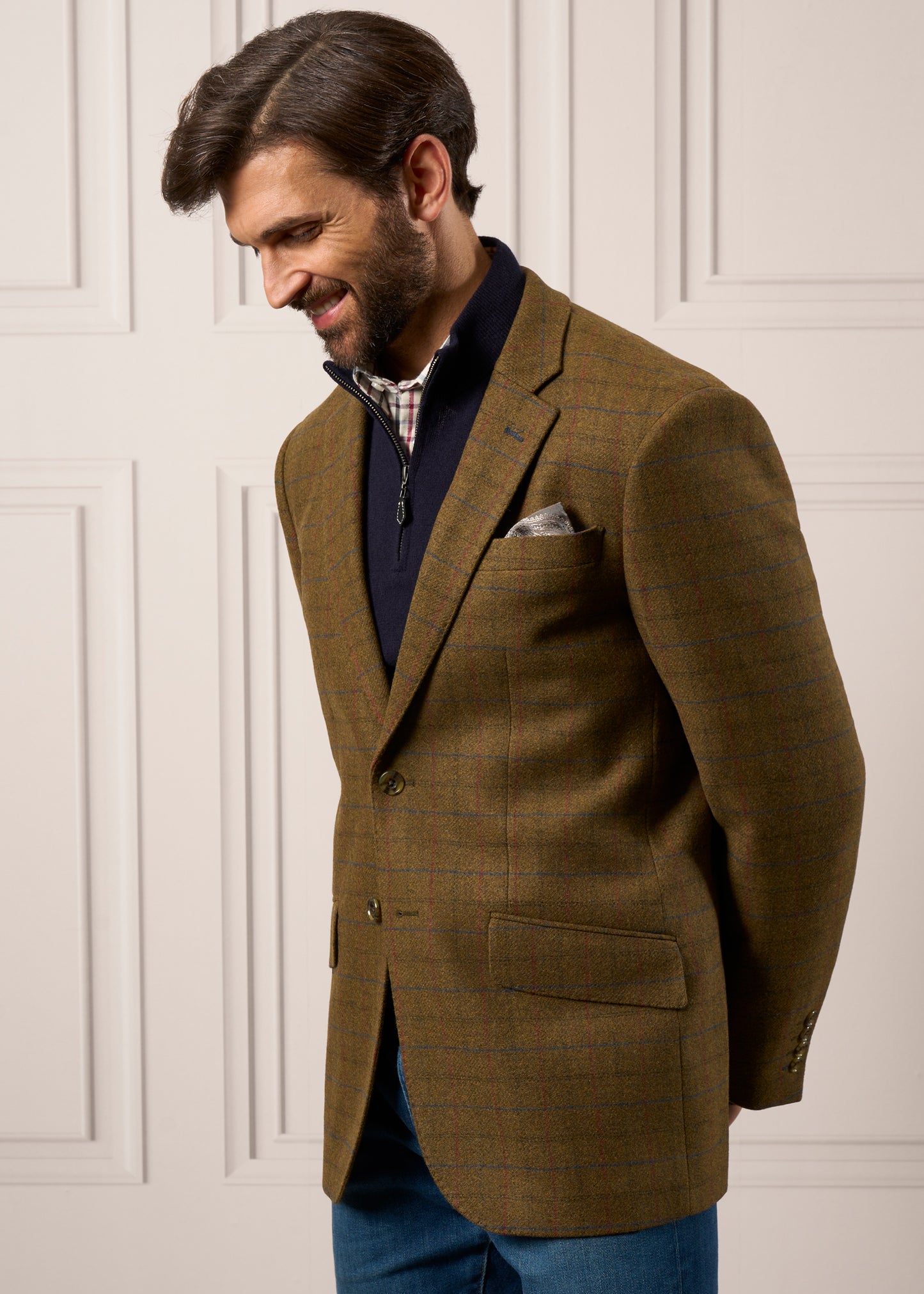 Surrey Tweed Fodrad Blazer In Moor - Normal passform