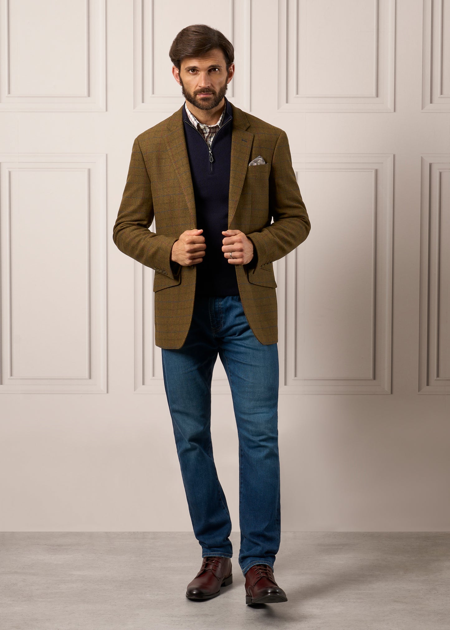 Surrey Tweed Fodrad Blazer In Moor - Normal passform