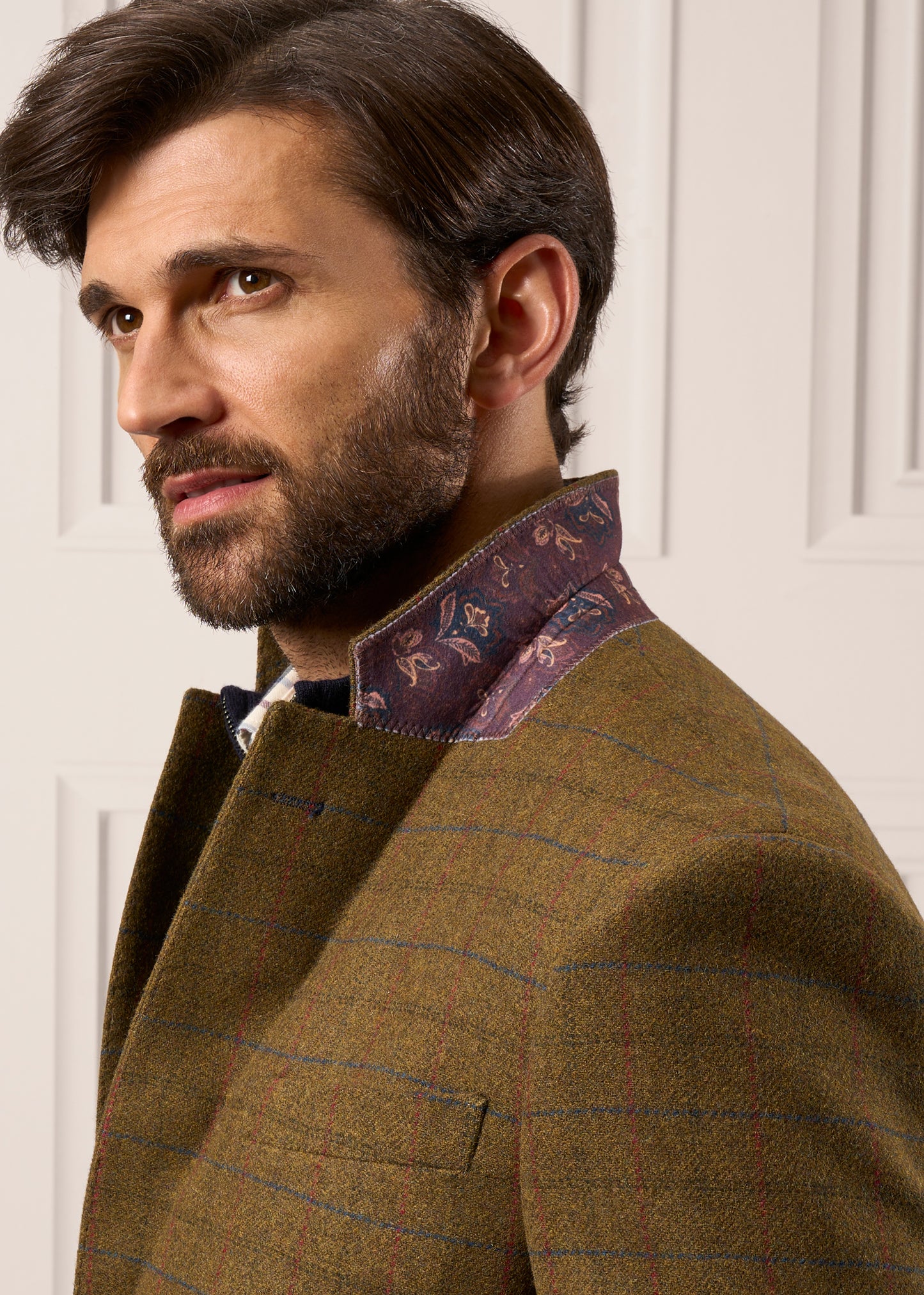 Surrey Tweed Fodrad Blazer In Moor - Normal passform