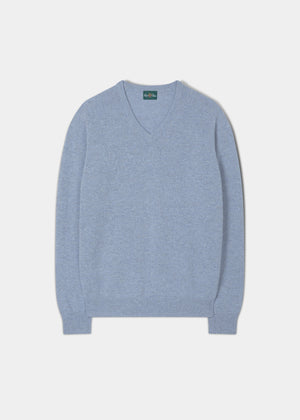 Men's Lambswool V Neck Jumper in Paradise Blue | Web Exclusive