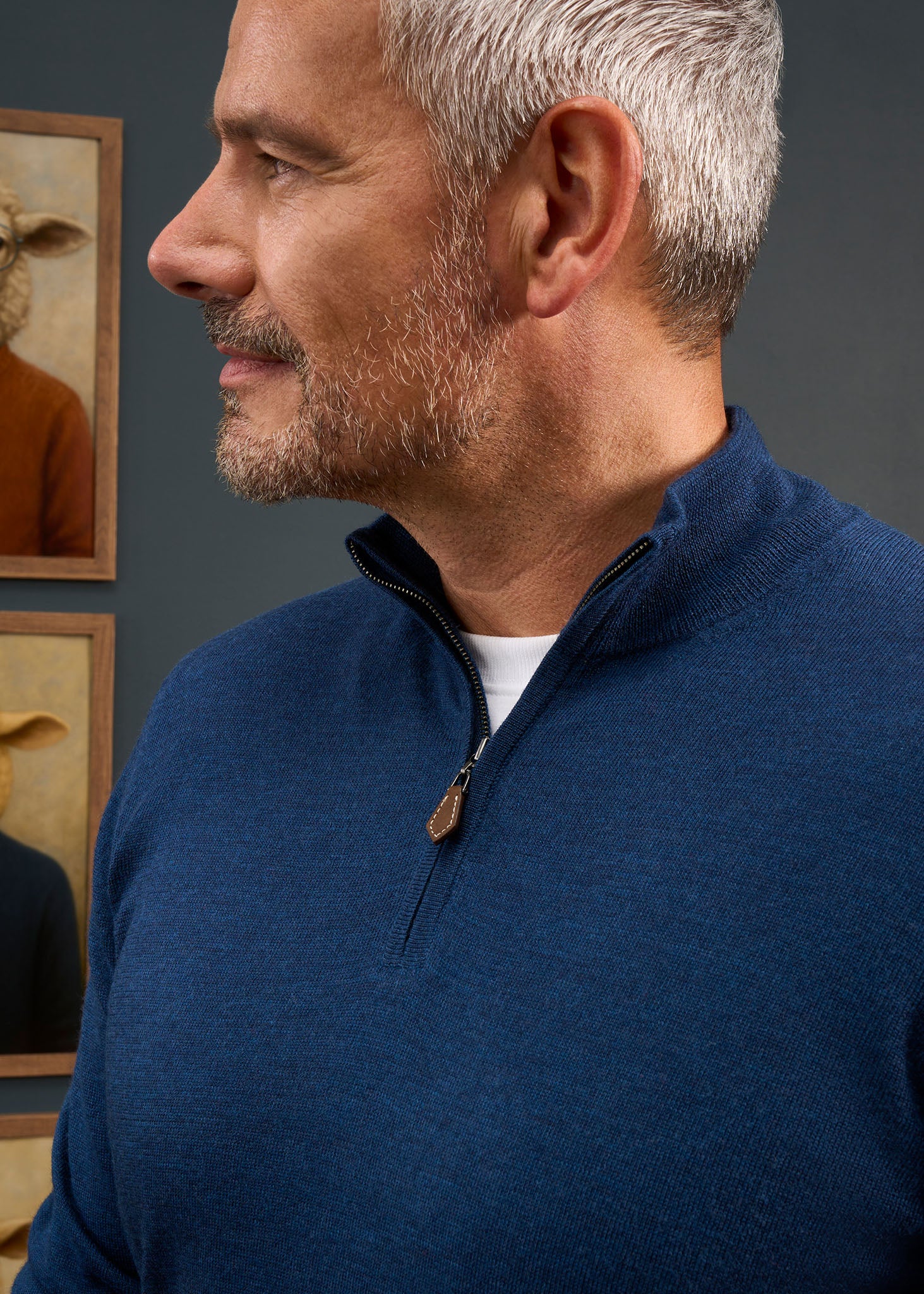 Barton Merino Wool 1/4 Zip Mock Jumper in Indigo