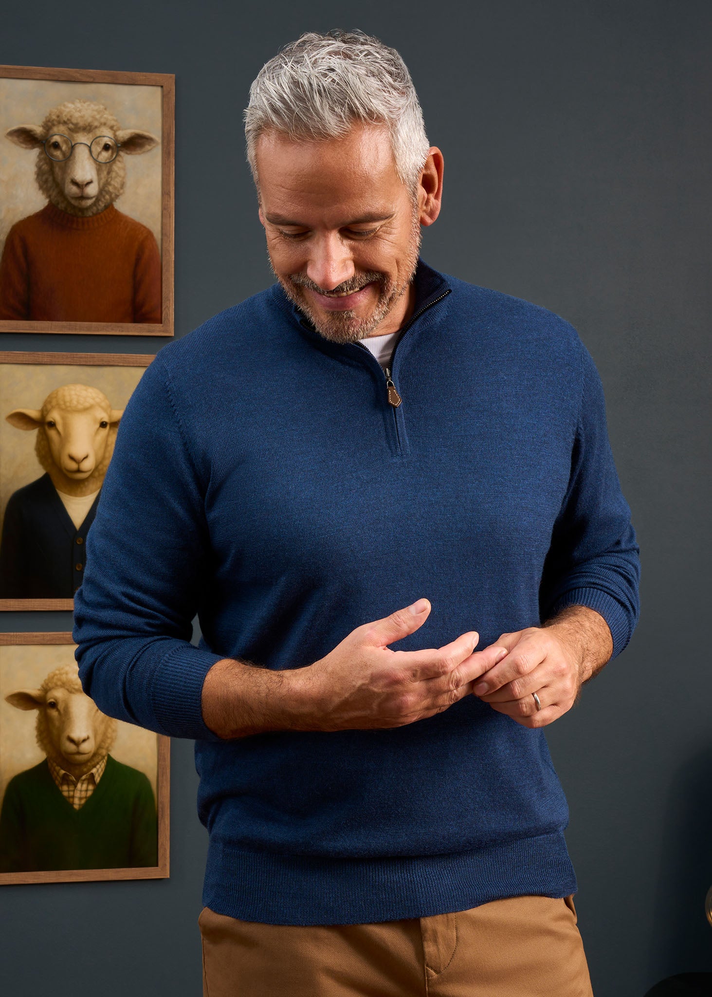 Barton Merino Wool 1/4 Zip Mock Jumper in Indigo