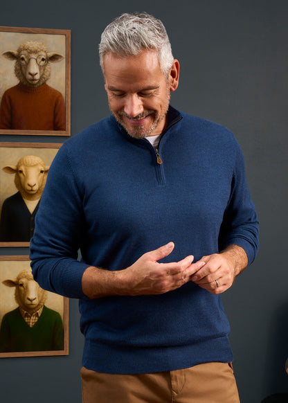 Barton Merino Wool 1/4 Zip Mock Jumper in Indigo