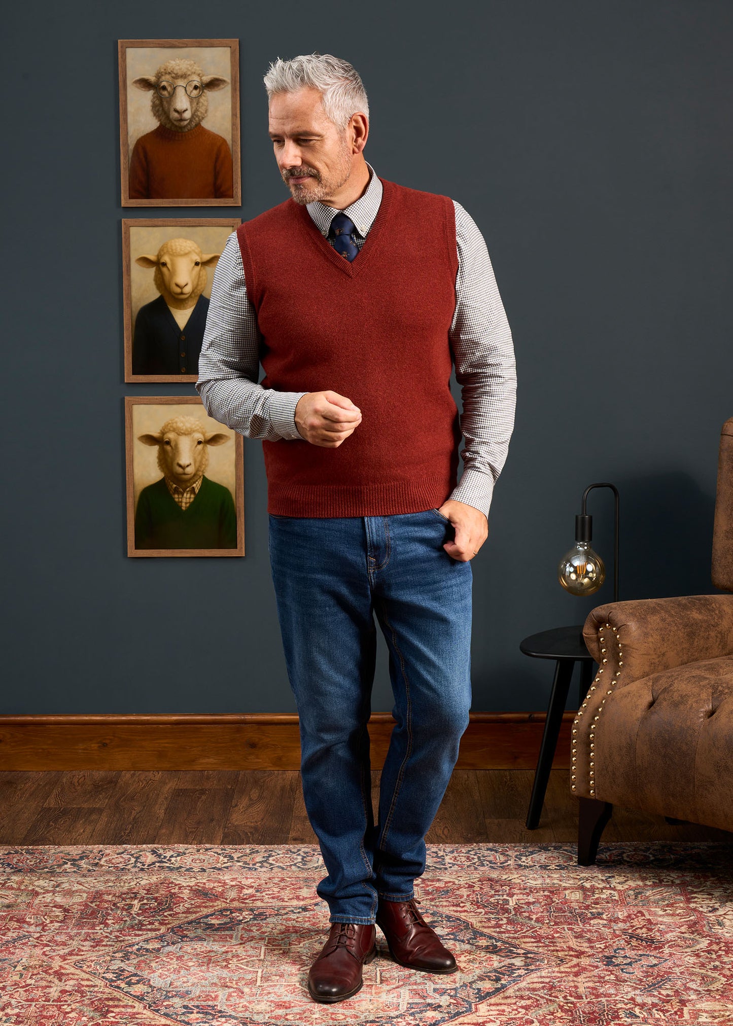 Norfolk Men's Lambswool Slipover in Sienna