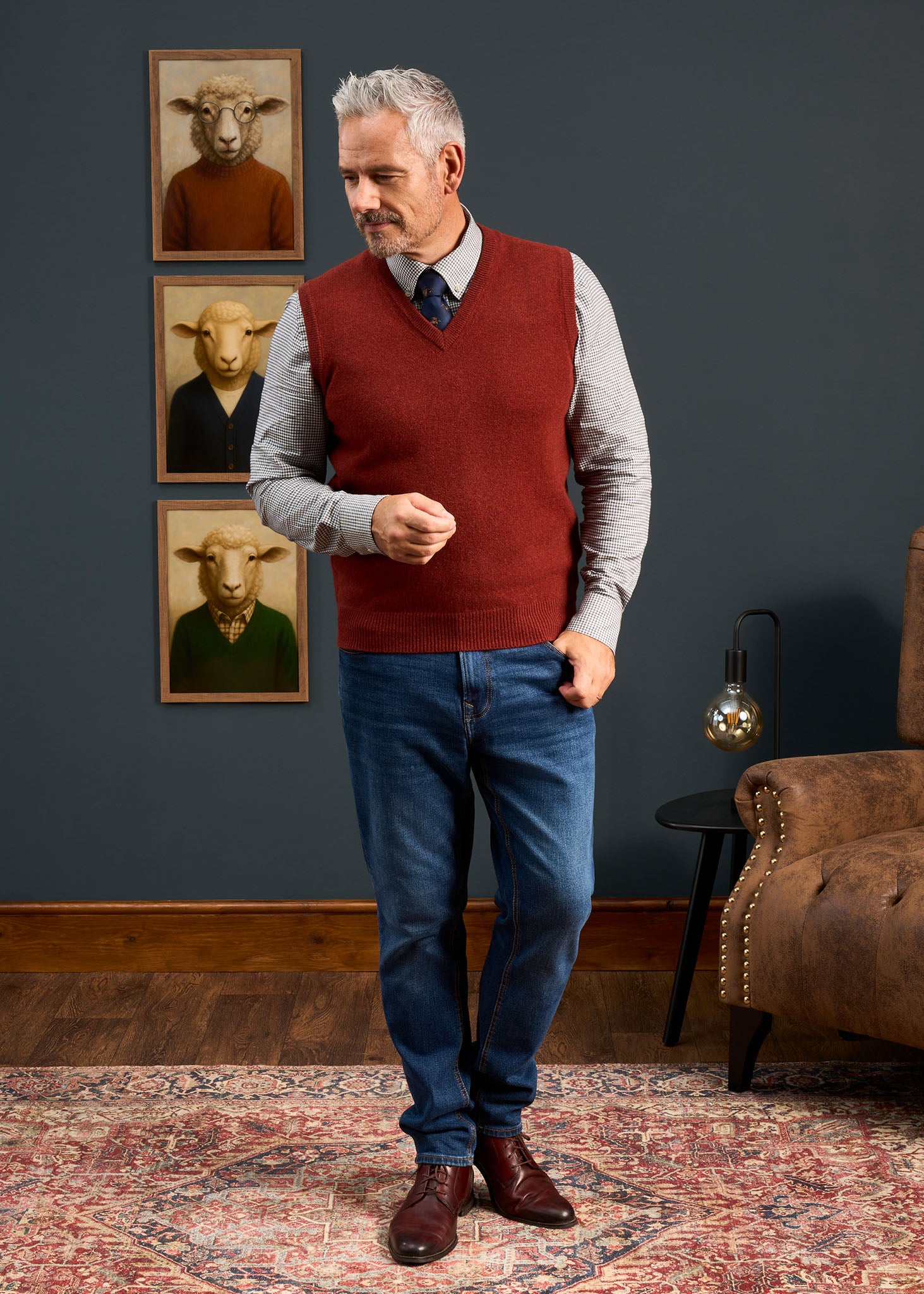 Norfolk Men's Lambswool Slipover in Sienna