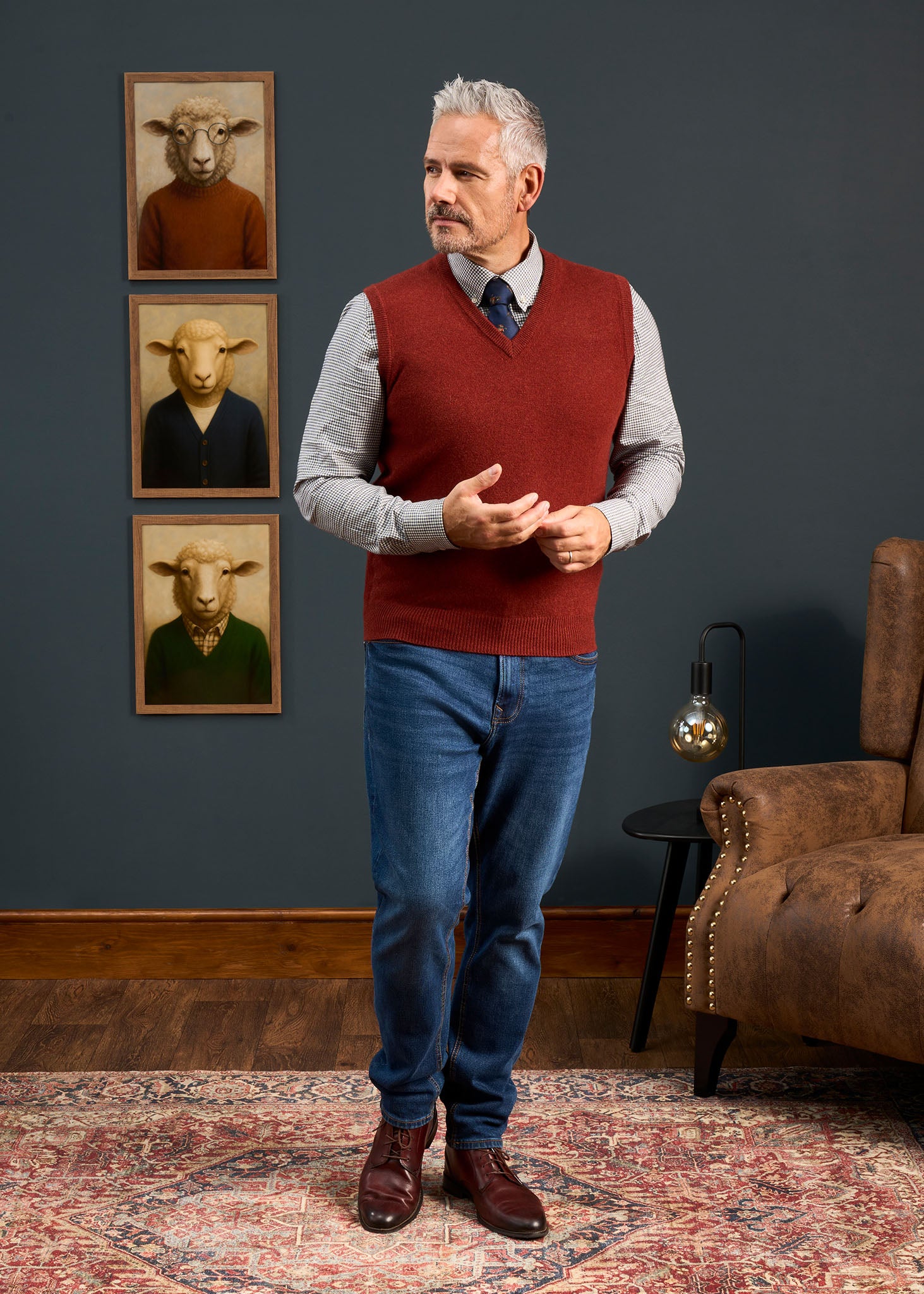 Norfolk Men's Lambswool Slipover in Sienna