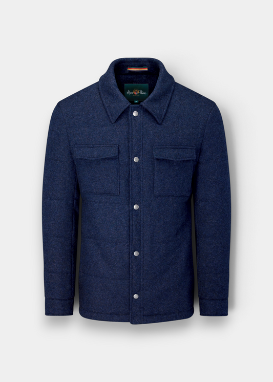 Alan Paine navy knitted quilted shacket with stud fastenings and chest pockets for men
