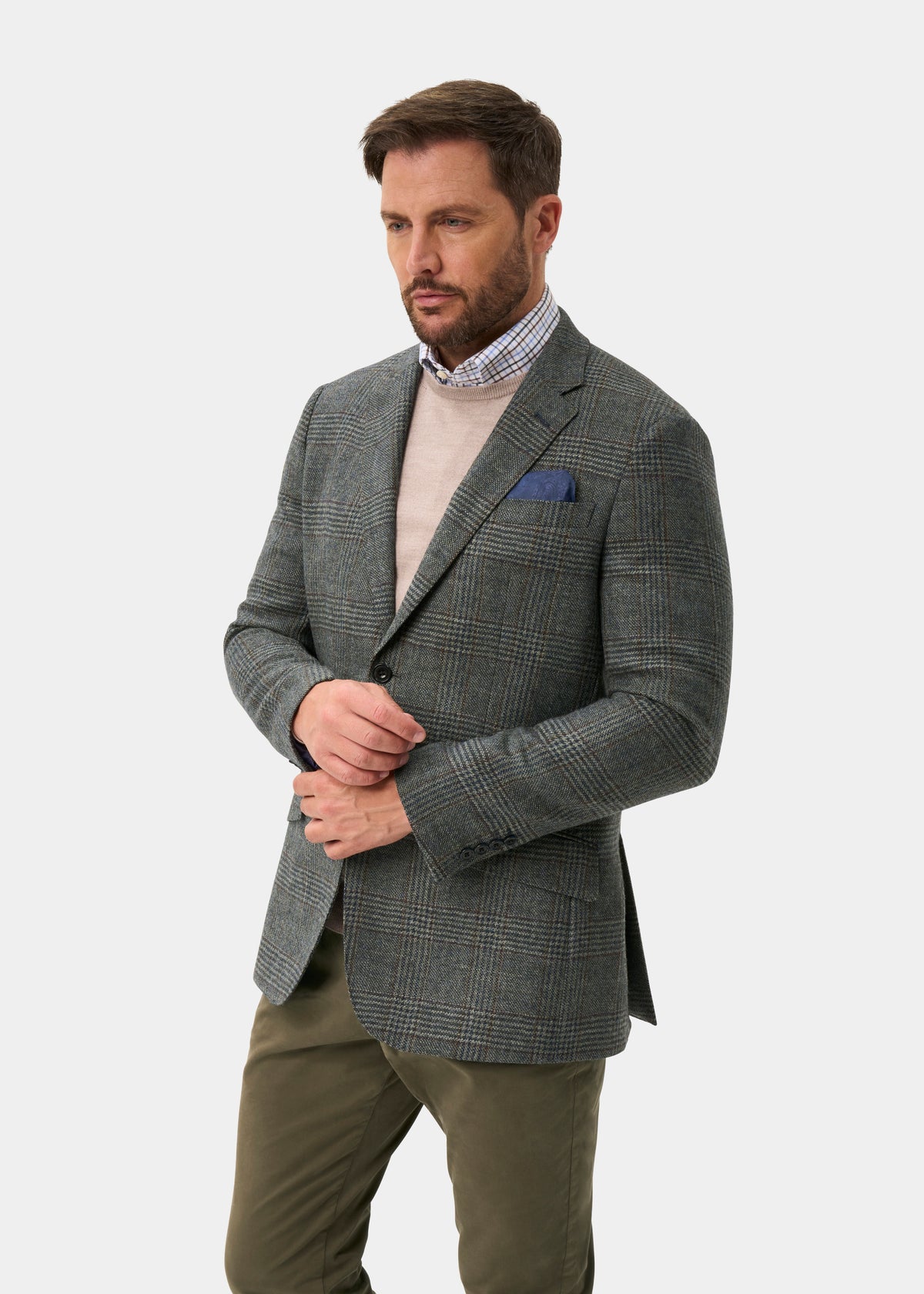 Surrey Men's Tweed Water Repellent Lined Blazer in Blue Check  -  Regular Fit