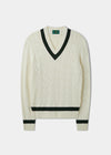 Sandridge Cable Knit Cricket Jumper In Ecru & AP Green