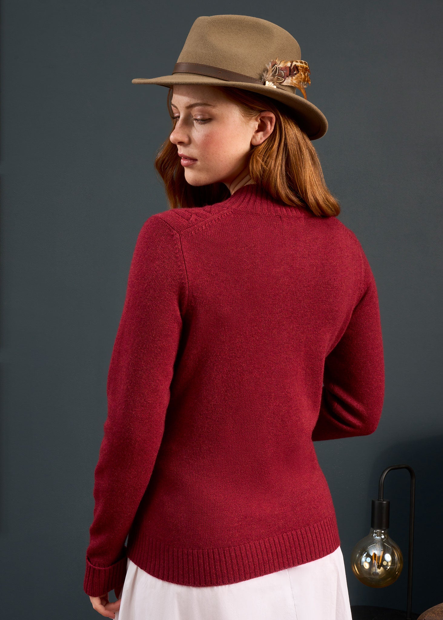 Sienna Ladies Cable Knit Roll Neck In Berry