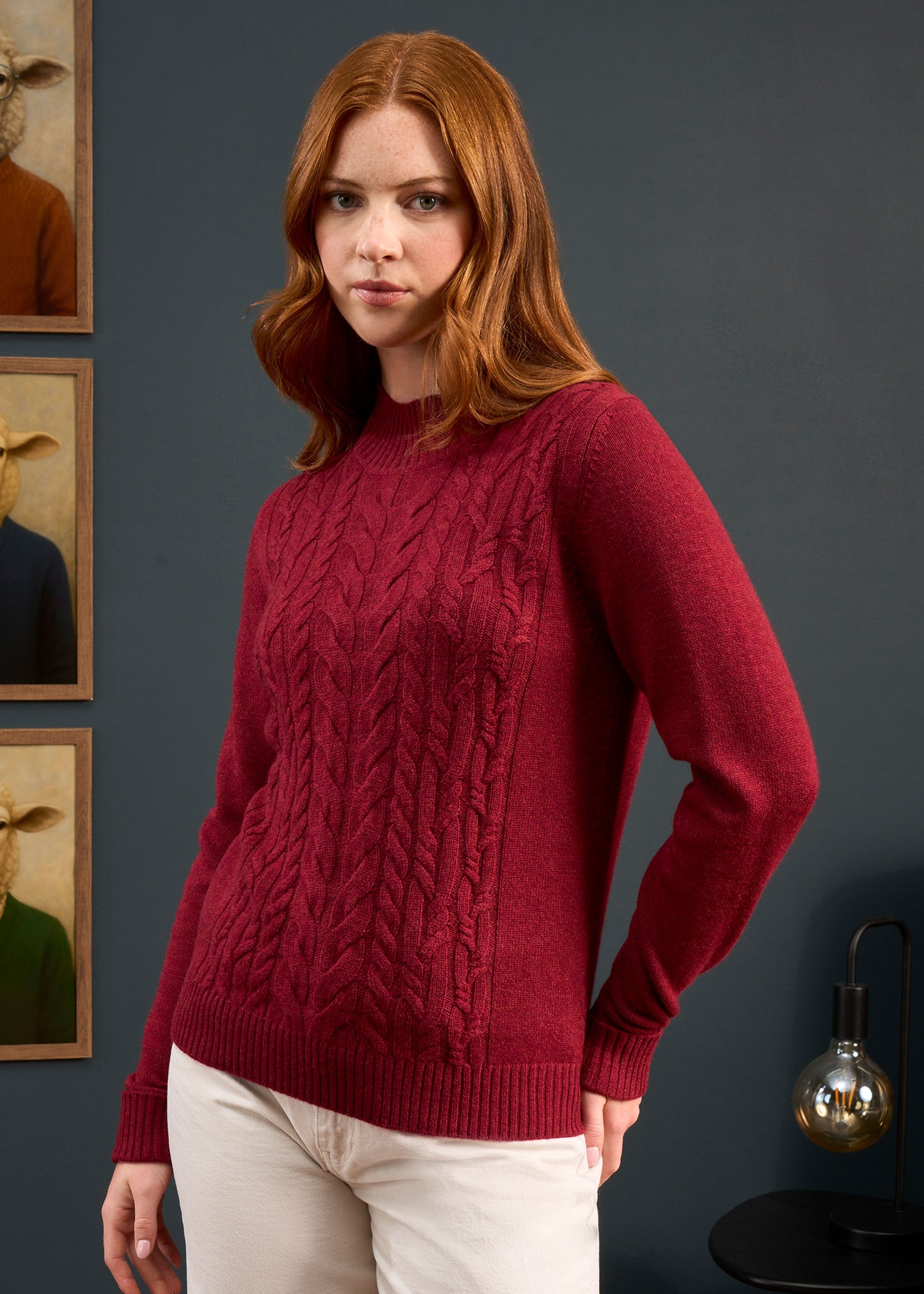 Sienna Ladies Cable Knit Roll Neck In Berry