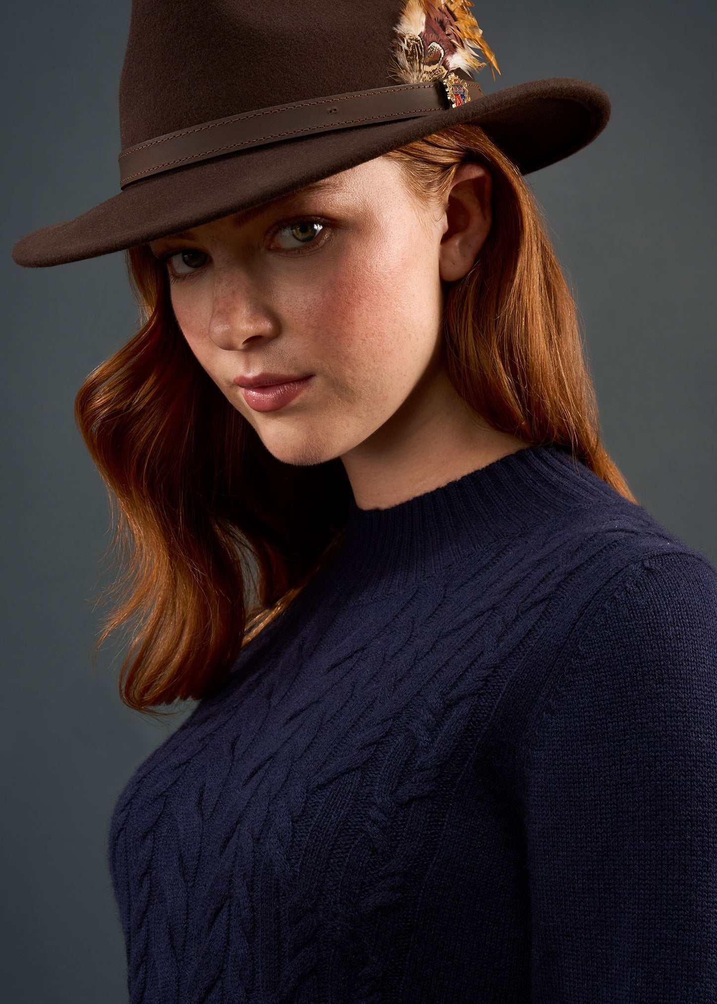 Sienna Ladies Cable Knit Roll Neck In Dark Navy