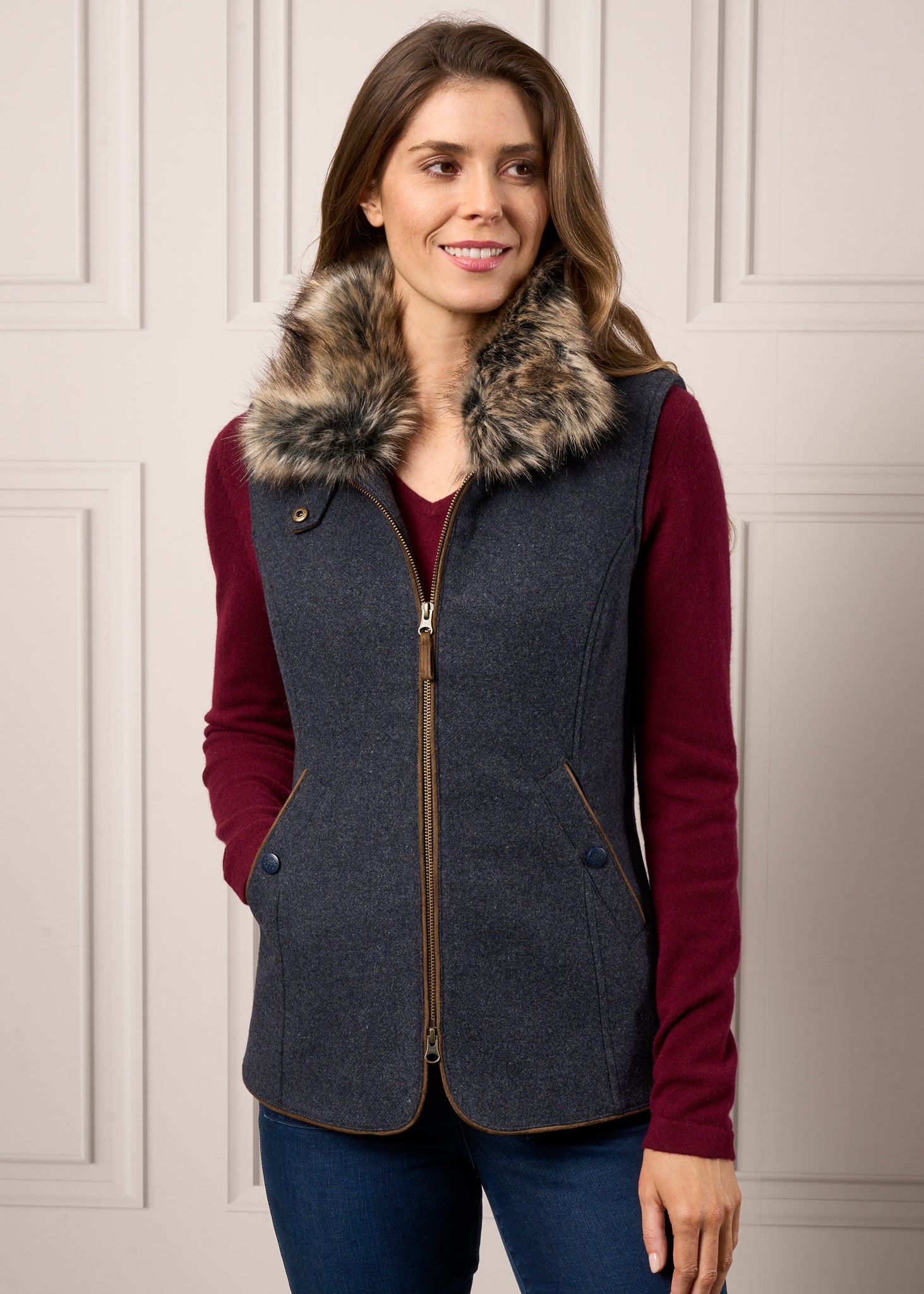 Gilet Donna Alan Paine In Tweed Verde Morbido | Qualità Eccellente