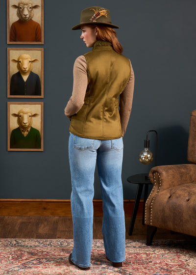 Surrey Ladies Fur Lined Gilet In Olive