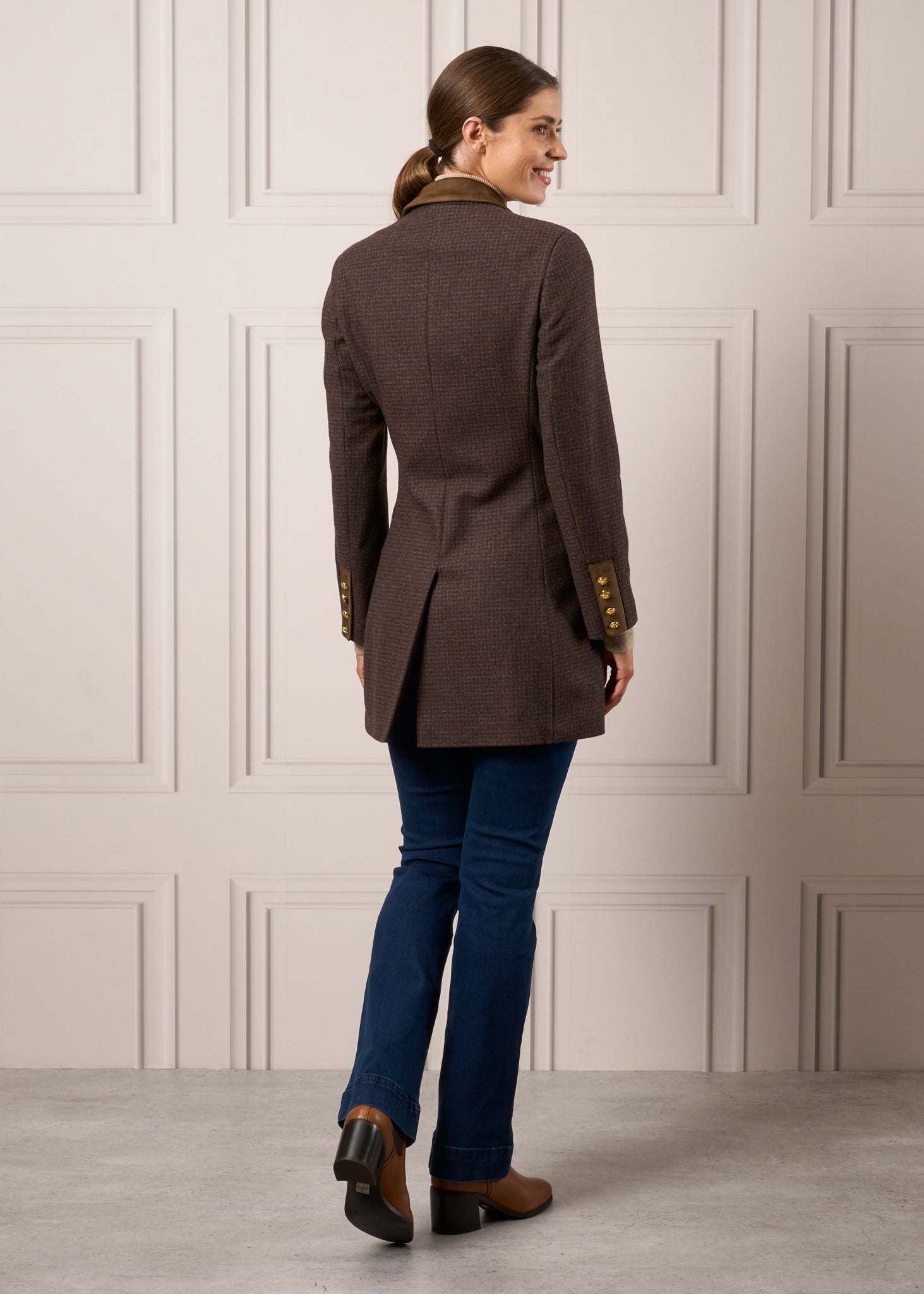 Surrey Ladies Mid Thigh Tweed Coat In Bramble Alan Paine UK