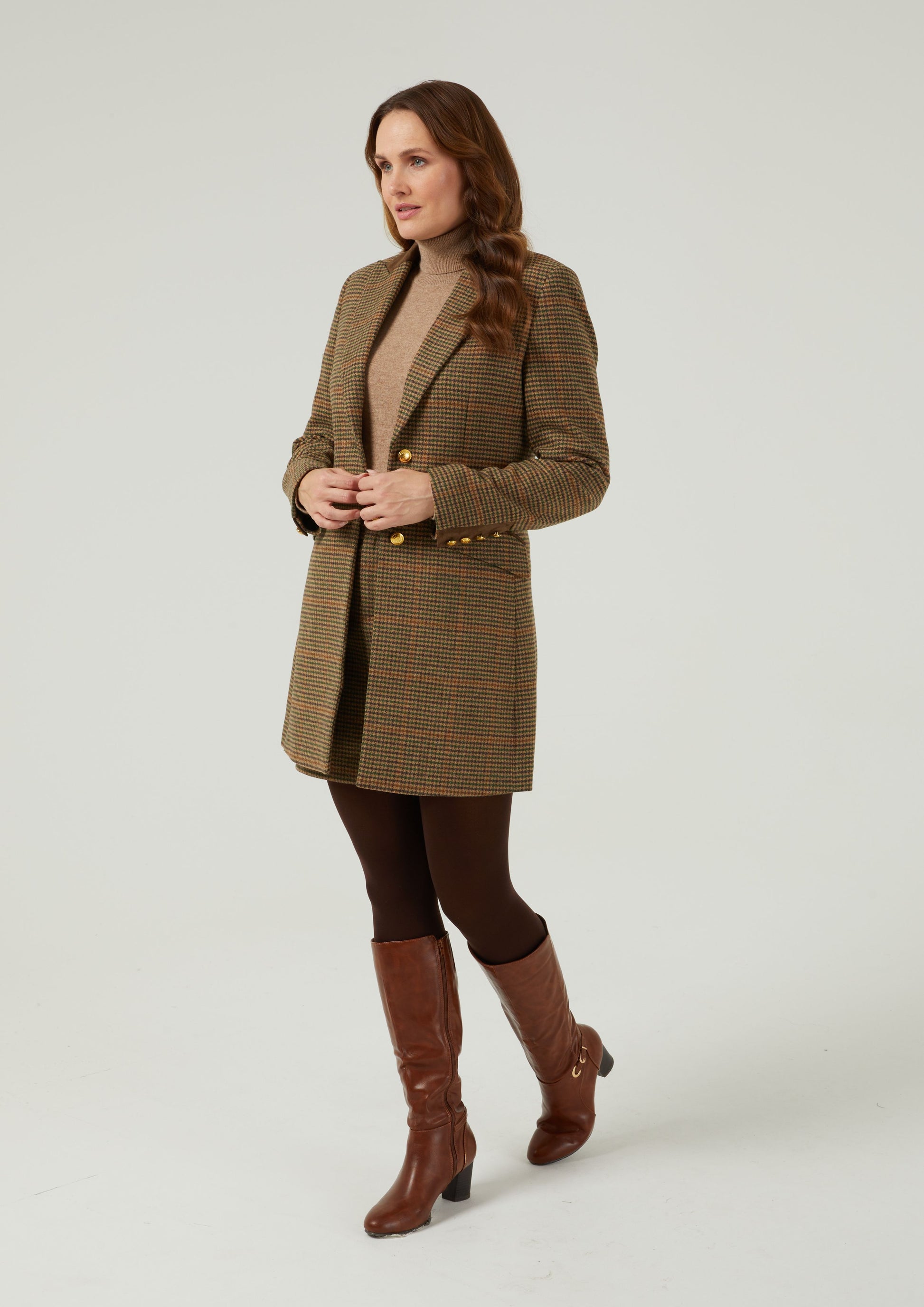 Surrey Ladies Mid-Thigh Tweed Coat In Sycamore 