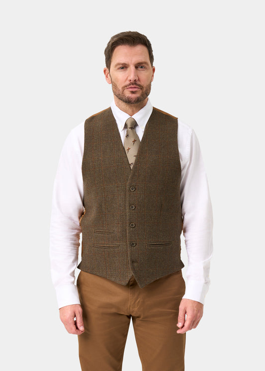 Surrey Men's Tweed Water Repellent Lined Waistcoat in Field Maple -  Regular Fit