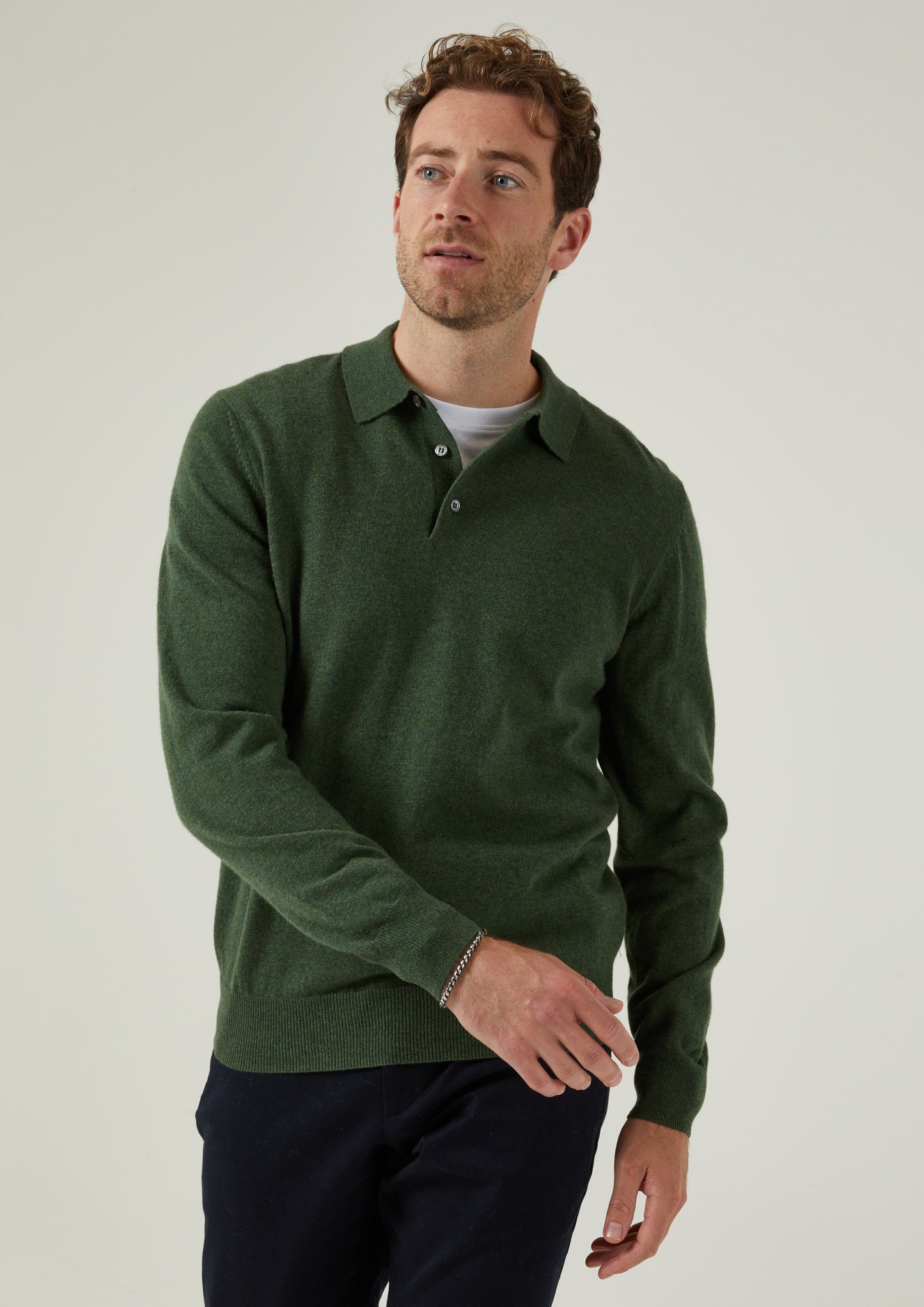 Tresswell Geelong Wool Long Sleeve Polo Shirt in Rosemary 