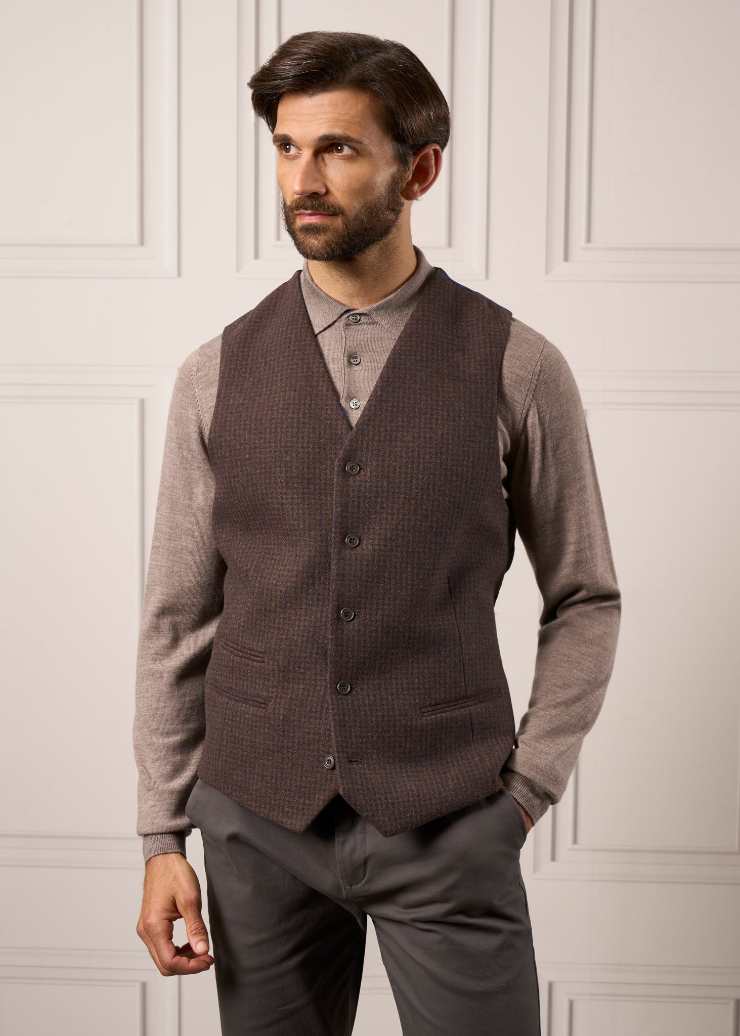 Surrey Men's Tweed Lined Waistcoat In Bramble – Alan Paine
