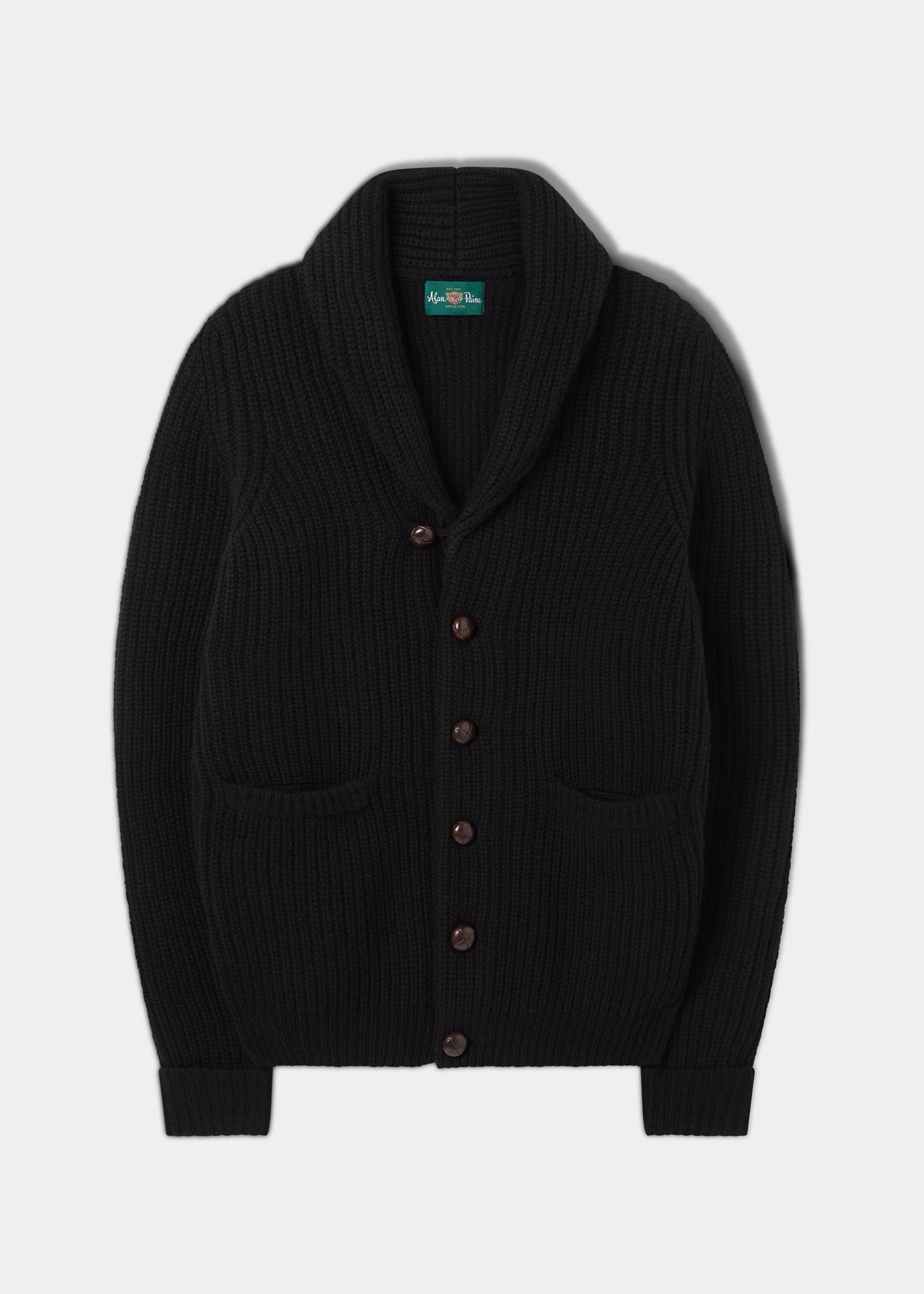 Usworth Men's Shawl Collar Lambswool Jumper In Black 
