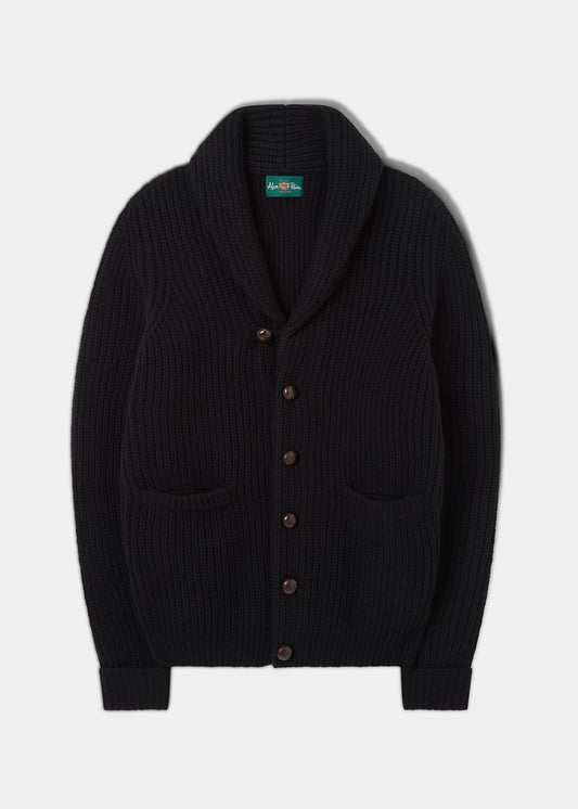 Usworth Men's Shawl Collar Lambswool Jumper In Black 
