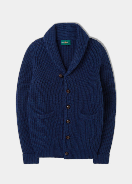 Usworth Men's Shawl Collar Lambswool Jumper In Indigo