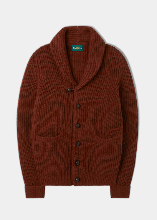 Usworth Men's Shawl Collar Lambswool Jumper In Sienna 