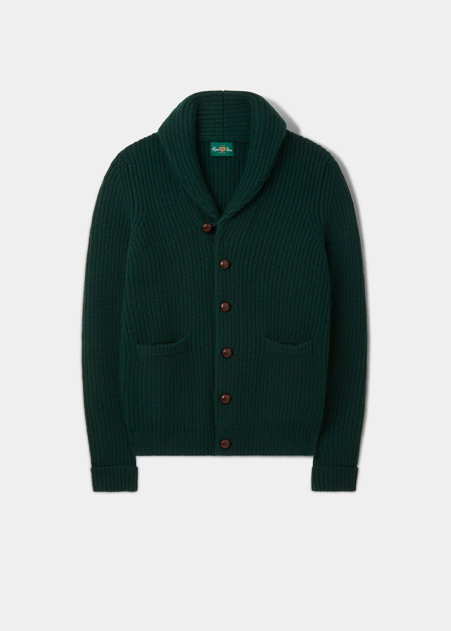 Usworth Men's Shawl Collar Lambswool Jumper In Tartan Green - Regular Fit