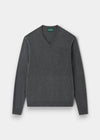 Alan Paine Albury regular fit v-neck jumper in dark grey Geelong wool with ribbed hem and cuffs