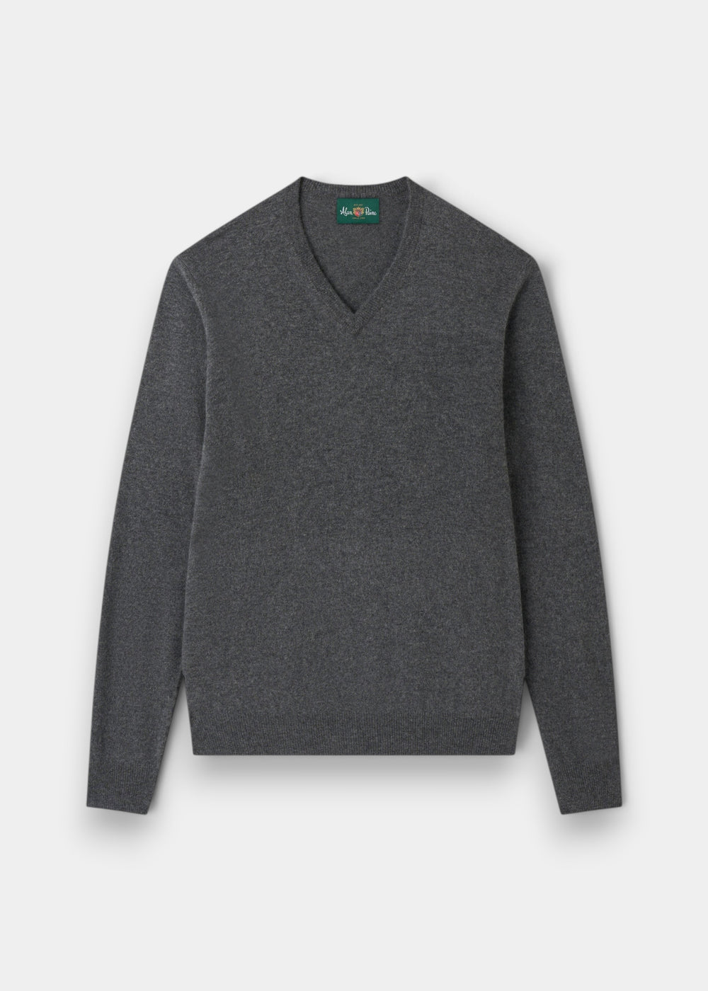 Alan Paine Albury regular fit v-neck jumper in dark grey Geelong wool with ribbed hem and cuffs