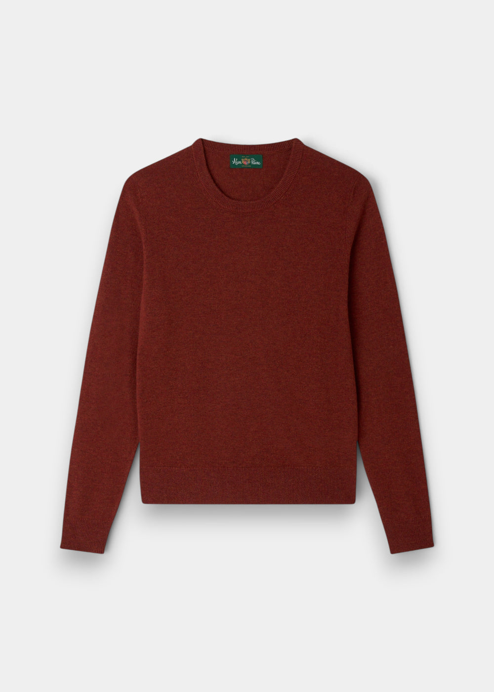 Ivy Wool & Cashmere Crew Neck Jumper in Autumn, rust color, long sleeves, shown flat on a light gray background.