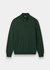Alan Paine Barton hunter green 1/4 zip jumper in fine Italian merino wool with a ribbed hem and cuffs.