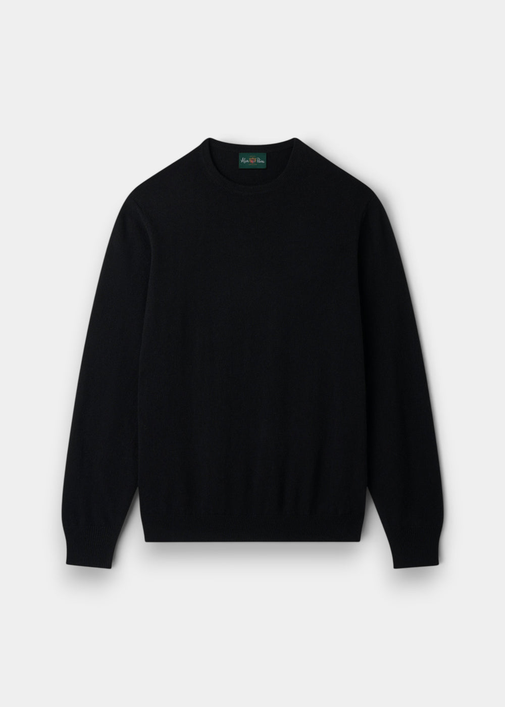 Alan Paine black crew neck jumper in 100% cashmere with ribbed hem and cuffs in a regular fit.