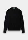 Alan Paine Haddington black v-neck jumper in 100% cashmere with ribbed hem and cuffs in a regular fit