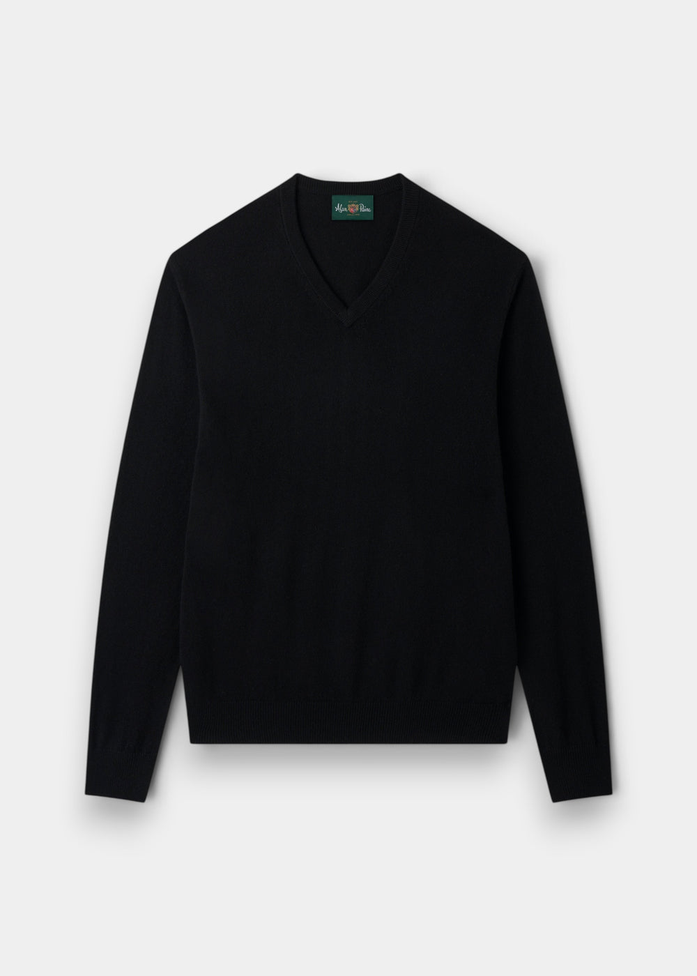 Alan Paine Haddington black v-neck jumper in 100% cashmere with ribbed hem and cuffs in a regular fit