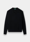 Alan Paine Albury black v-neck jumper in pure Geelong lambswool with ribbed hem and cuffs