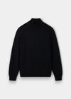 Alan Paine black merino wool roll neck jumper with ribbed hem and cuffs in a regular fit