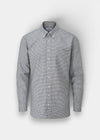 Alan Paine men's regular fit button-down shirt in blue and brown small check cotton fabric with a chest pocket.