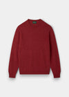 Alan Paine Brisbane crew neck jumper in poppy melange red 100% geelong wool with ribbed cuffs and hem