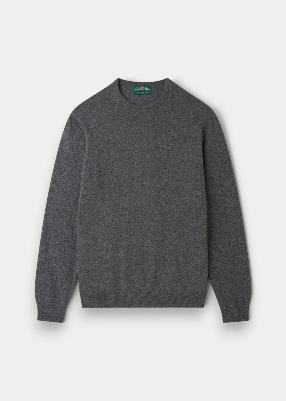 Alan Paine Brisbane crew neck jumper in grey Geelong wool with a regular fit and ribbed cuffs and hem.