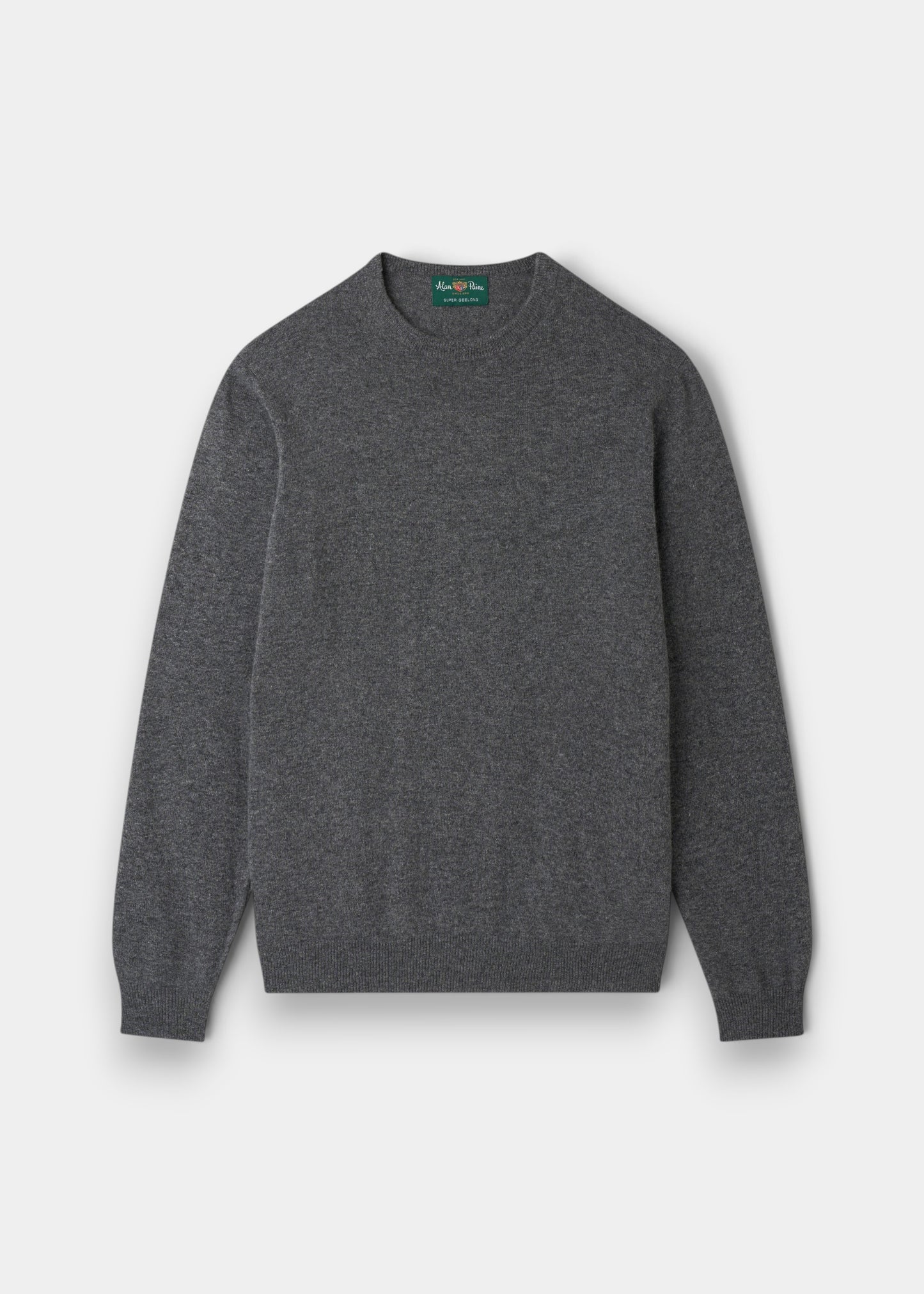 Alan Paine Brisbane crew neck jumper in grey Geelong wool with a regular fit and ribbed cuffs and hem.