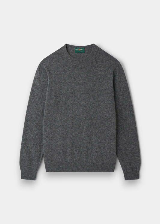 Alan Paine Brisbane crew neck jumper in grey Geelong wool with a regular fit and ribbed cuffs and hem.