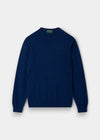 Alan Paine Brisbane crew neck jumper in indigo blue, crafted from 100% Geelong lambswool with a regular fit.