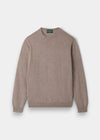 Alan Paine Brisbane crew neck jumper in mushroom geelong wool with ribbed cuffs and hem in a regular fit