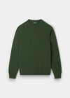 Alan Paine Brisbane rosemary green crew neck jumper in pure Geelong lambswool with ribbed cuffs and hem.