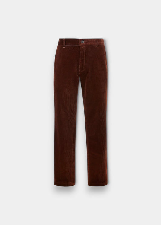 Alan Paine men's brown cotton corduroy trousers with a classic fly front and button fastening.