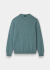 Alan Paine Melfort crew neck jumper in Caspian blue, crafted from 100% cashmere with ribbed hem and cuffs.