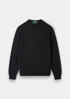 Alan Paine charcoal crew neck jumper in lightweight Geelong wool with ribbed hem and cuffs in a regular fit.