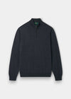 Alan Paine charcoal grey 1/4 zip mock neck jumper in fine Italian merino wool with ribbed cuffs and hem