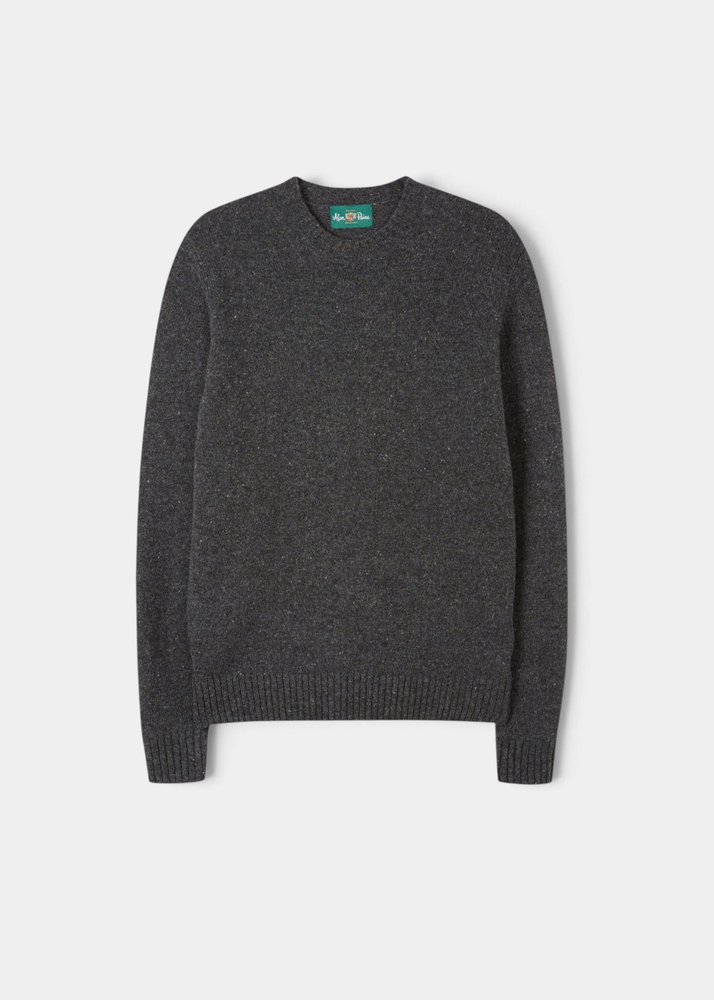 Kinnadie Supersoft Shetland Wool Crew Neck Jumper in Oxford Pine, regular fit, with ribbed cuffs, hem, and neckline.